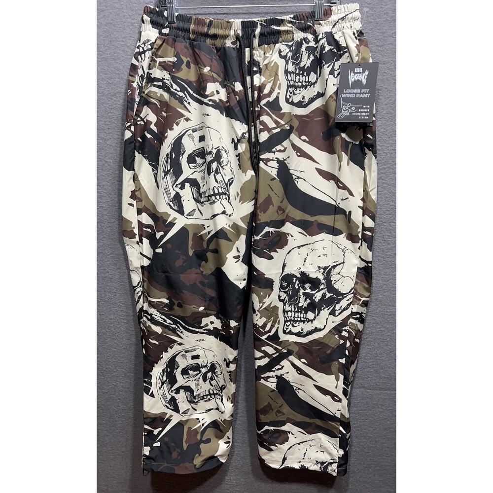 Rebel Vengeance Skull Skeleton Camo Loose Fit Wind Pants Mens Size M